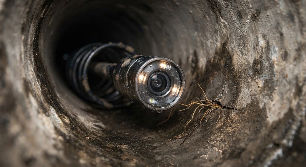 Underground camera pipe inspection verifying swimming pool plumbing leak in Manalapan