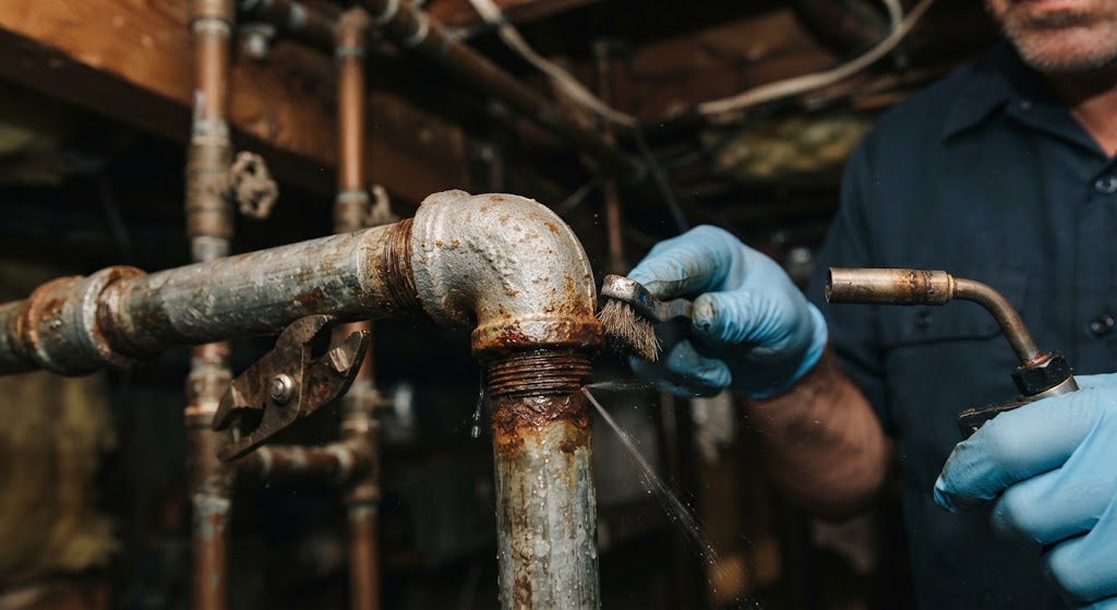 Under slab copper pipe repair and soldering inspection